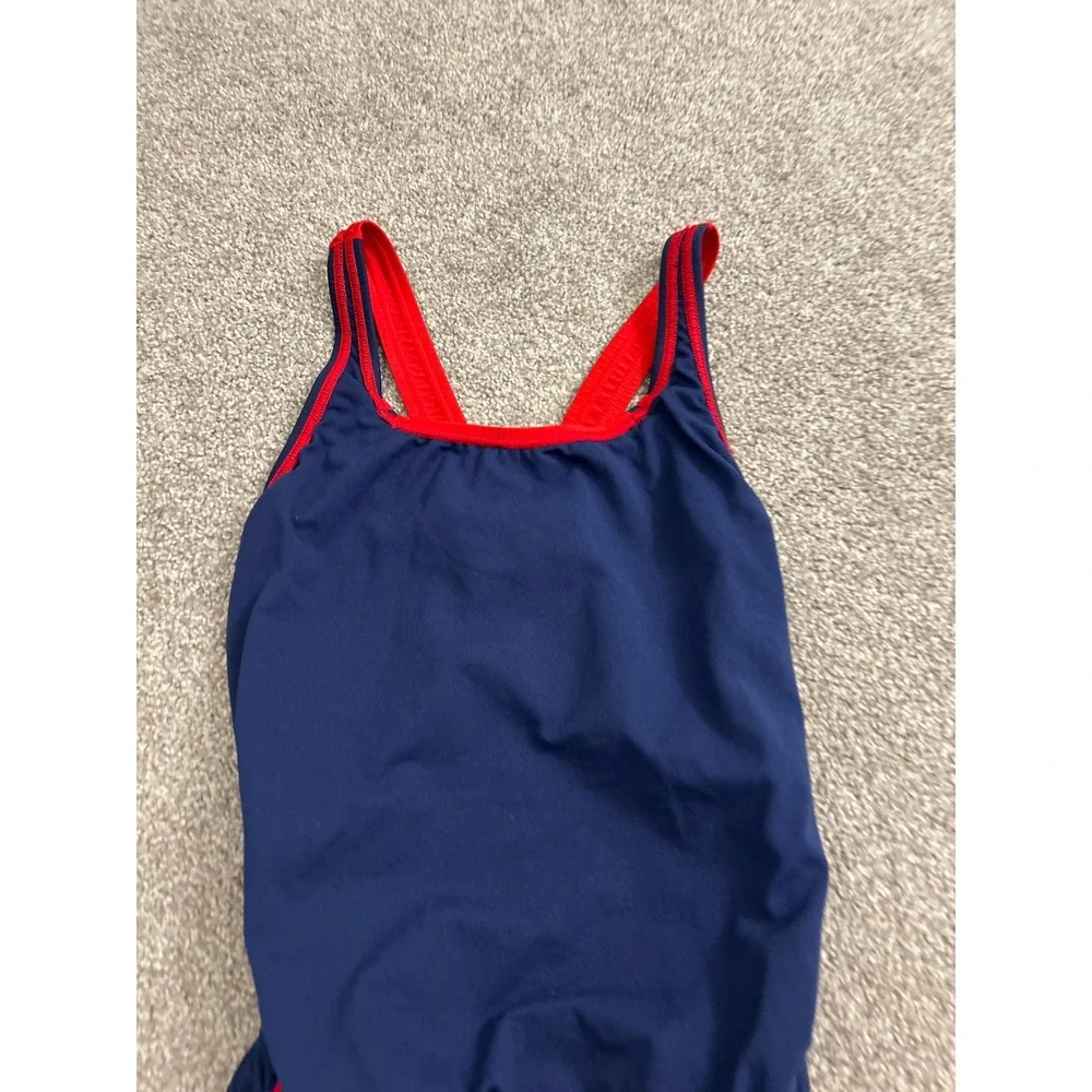 Speedo Lifeguard One Piece Swimsuit Womens 22 Navy Blue Red Excellent Racerback
